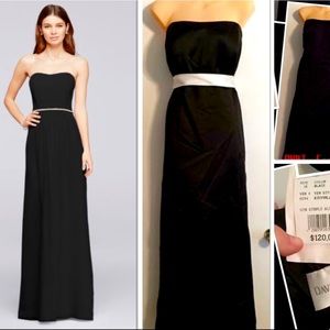 David’s Bridal A Line Satin Dress with white sash